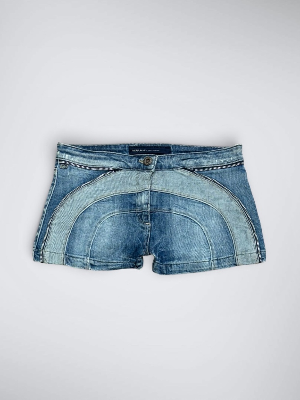 VTG Y2K Miss Sixty Avant-Garde Arched Micro Denim Mid Rise Shorts - Picture 1 of 9